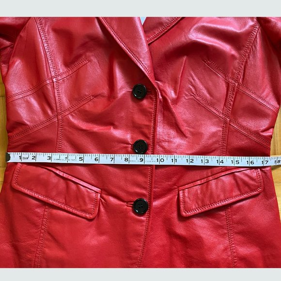 Red Soft Leather Jacket Blazer - Picture 14 of 16